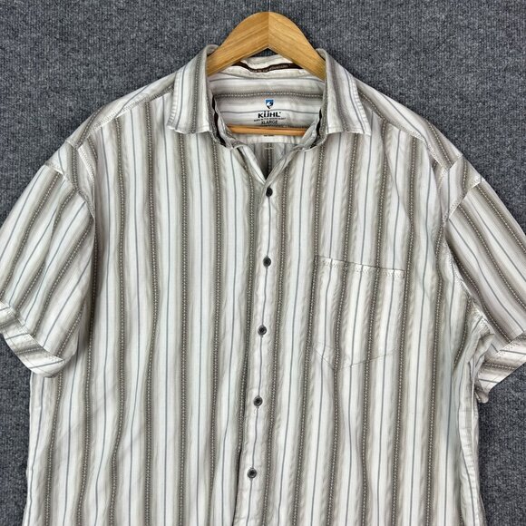 Kuhl Mens‎ SZ XL Beige Striped Short Sleeve Button-Down Shirt - Picture 3 of 8
